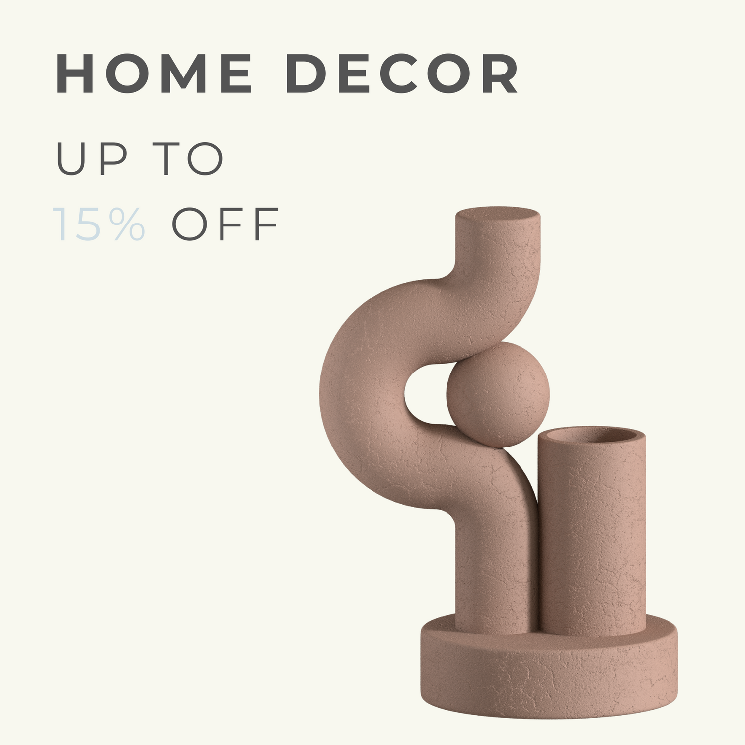 A modern, cozy armchair presented against a neutral background, with the text 'HOME, GARDEN & TOOLS UP TO 15% OFF' displayed above, promoting a discount on home furnishings and tools.